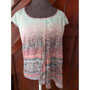 Sheer Paisley Print Asymmetrical Blouse Top Womens Size M By Energé World Wear